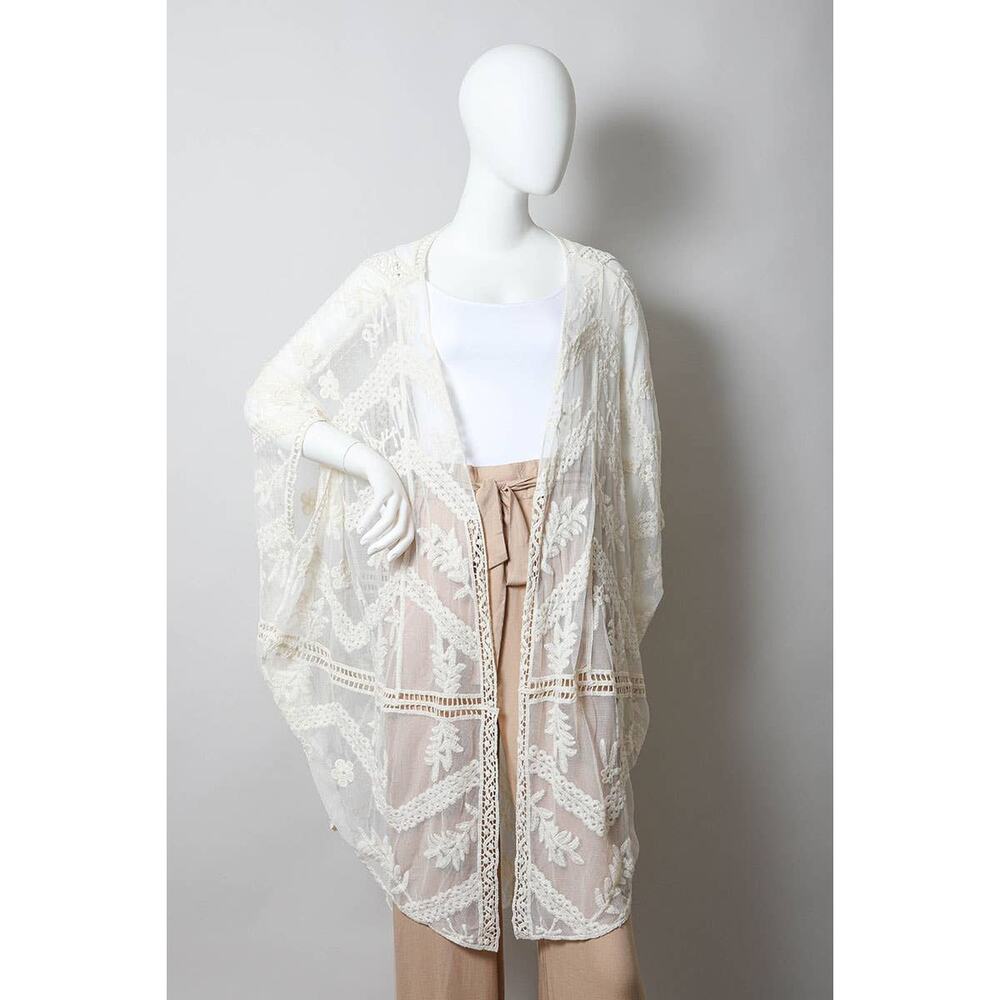 32. Embroidered Mesh Leaf Botanical Kimono